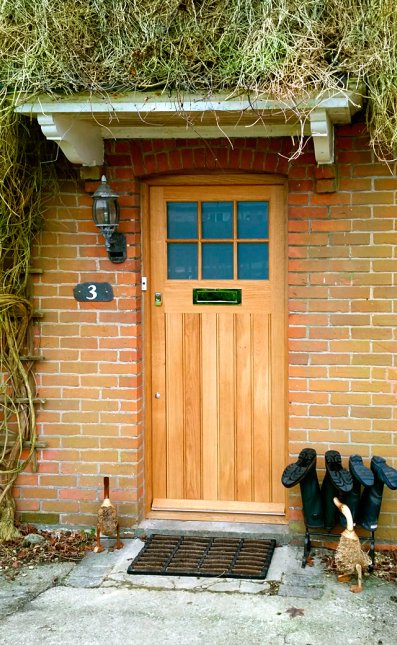 Oak door & frame with glazed top section