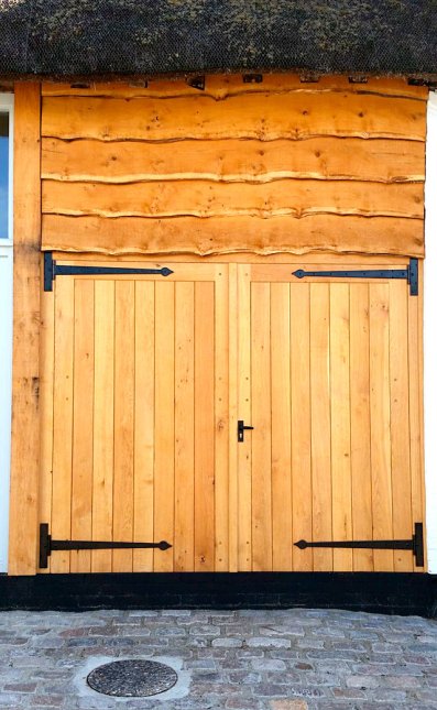 Pair of oak garage doors & frame