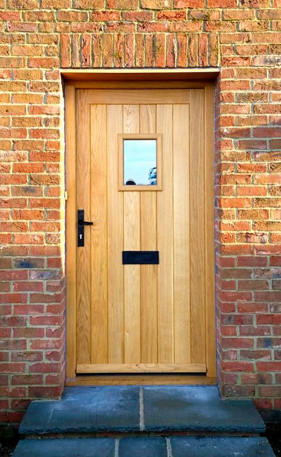 Oak door & frame with vision panel