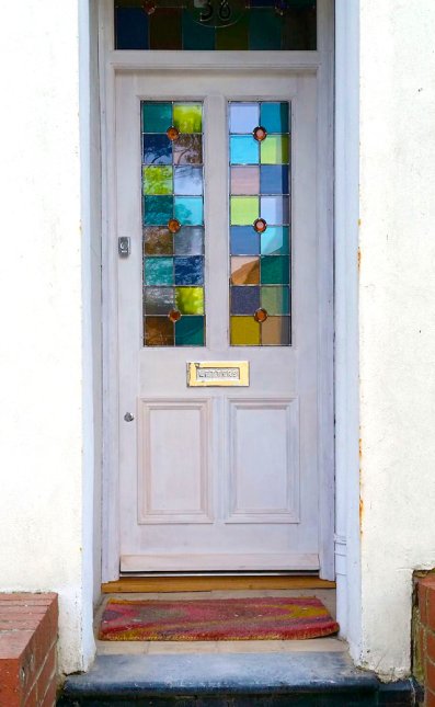 Hardwood door & frame with leaded glass