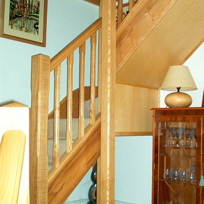 Ash staircase with stop chamfered newel posts & spindles