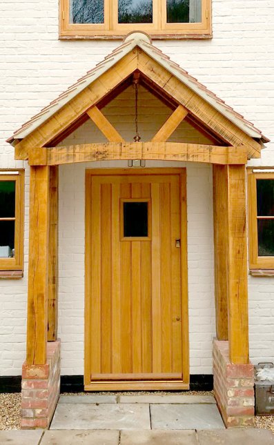 Oak door & frame with vision panel