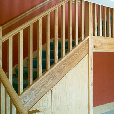 Ash staircase with square newel posts & square spindles