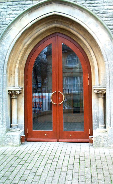 Pair of gothic shaped church doors and frame Pair of gothic shaped church doors and frame